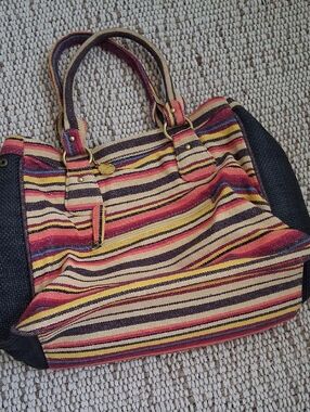 Big Buddha Striped Tote in Red, Yellow, Blue, Brown